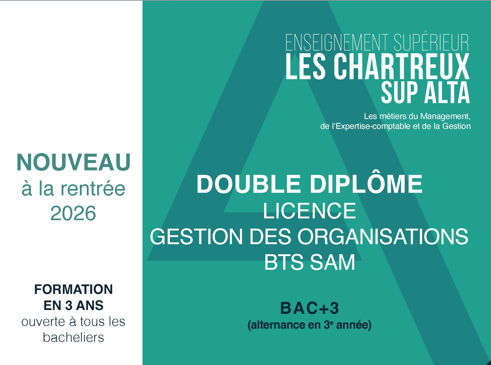 NOUVEAU DIPLÔME à la rentrée 2026. Licence de gestion des organisations - BTS SAM