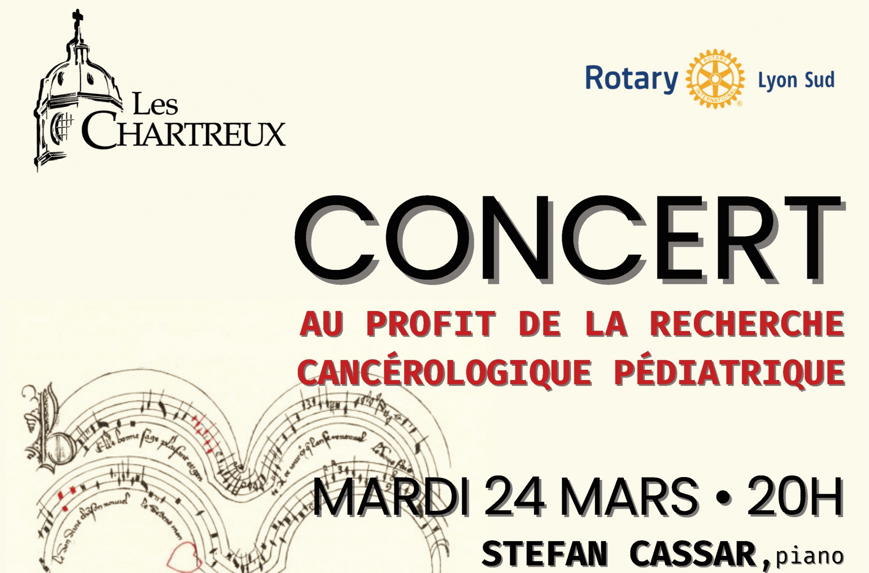 CONCERT au profit de la recherche cancérologique pédiatrique. Mardi 24 mars 2026, 20h